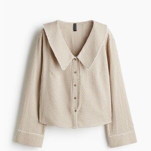 H&M Beige Checkered Peter Pan Collar Blouse